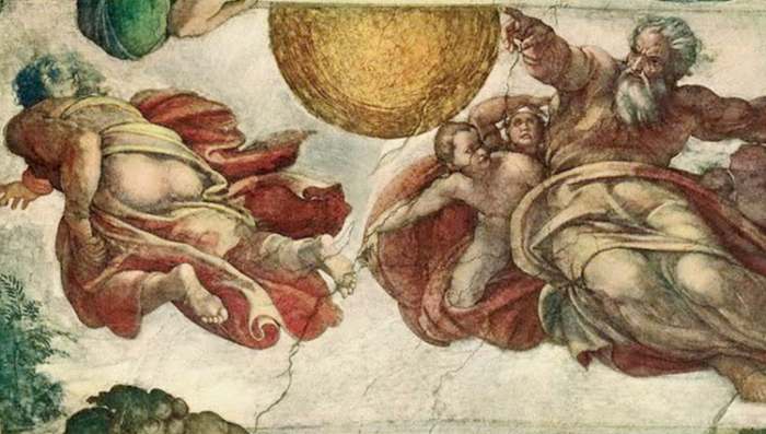 Mikelandjelo freska kreiranje sunca i meseca nacionalni mitovi i mitologija