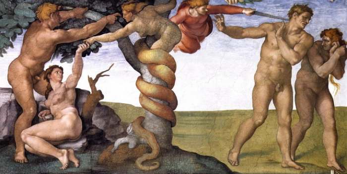 Blud i bludna strast - preljubnici i smrtni greh freska izgon Adama i Eve iz raja Sikstinska kapela