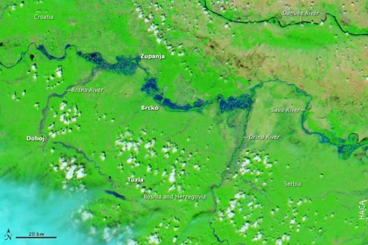 Katastrofalne poplave u Srbiji, pogled sa satelita NASA