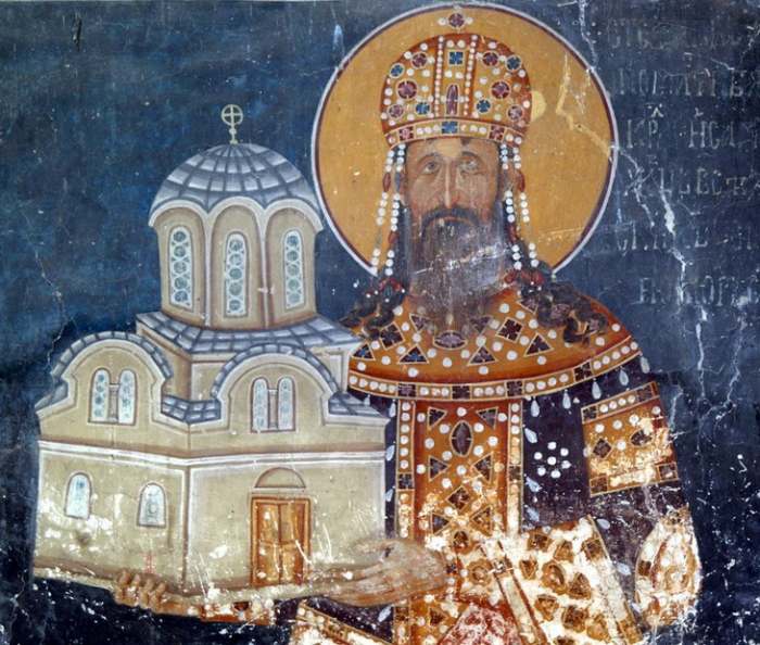 Kralj Milutin kao ktitor freska - Kraljeva crkva manastir Studenica