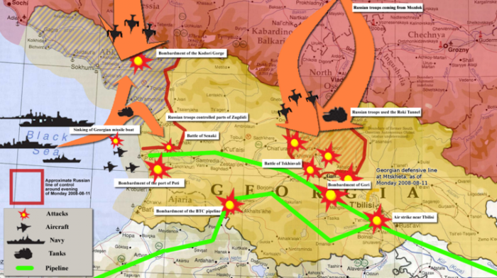 Rusija i Gruzija u sukobu - kako je Putin rešio gruzijski konflikt Georgia War 2008 map