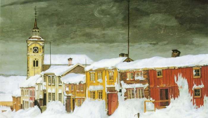 Norveška i Røros - ulje na platnu, Pokranjska ulica poslije oluje 1902, slikar Harald Sohlberg