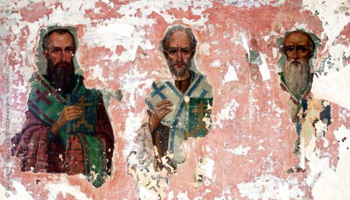 Duhovno vidjenje Sveta Tri Jerarha i razgovor sa njima - freska iz Rusije