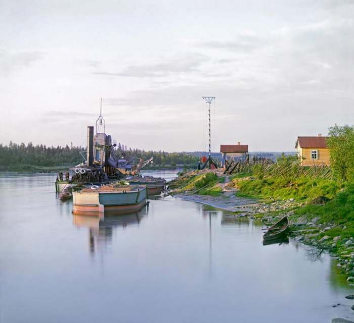 fotografije u boji carske Rusije - Sergej Mihailovič Prokudin Gorski brod za vadjenje šljunka