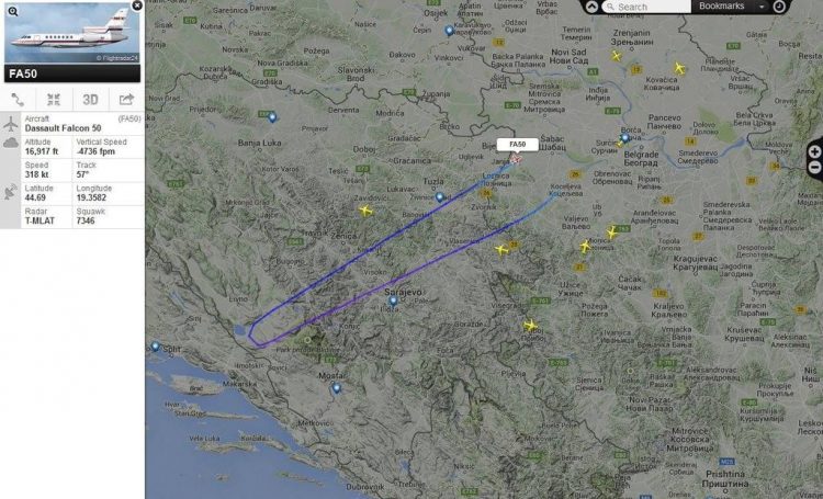 Putanja leta predsedničkog aviona Beograd - Vatikan