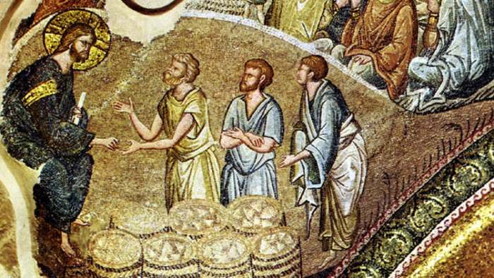 Gospod Isus Hrist umnožava hlebove - freska scene iz Biblije