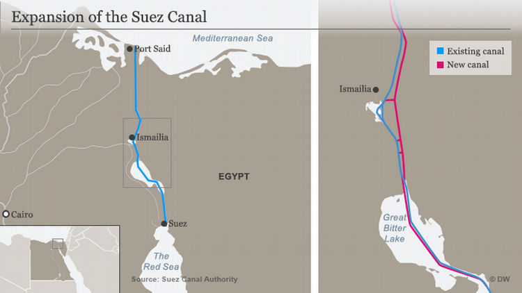 Prvi i drugi Suecki kanal mapa i trasa kanala