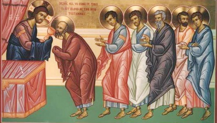 Velikogospojinski post - ikona Isus Hristos pričešćuje učenike