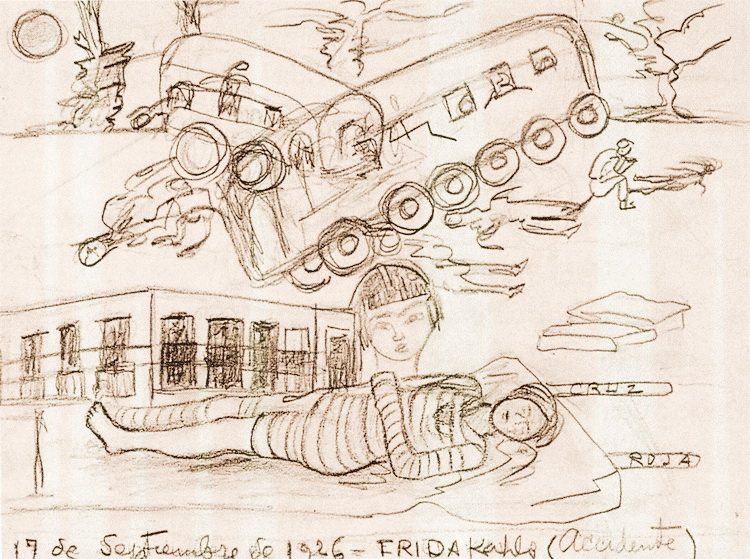 Frida Kalo crtež Incident saobraćajna nesreća